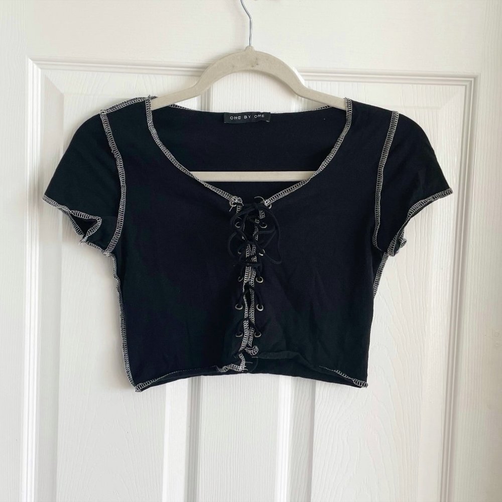 One by One Lace Up Front Crop Top